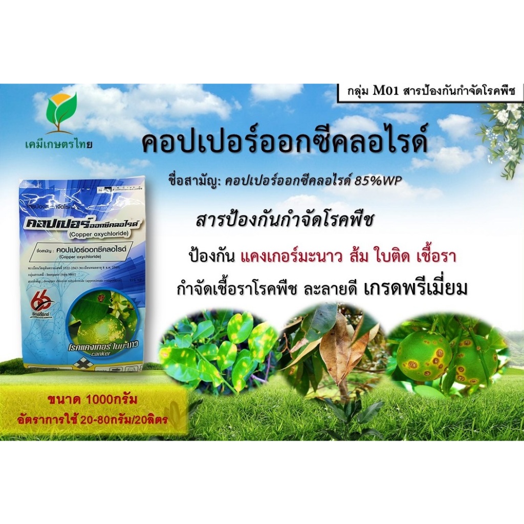 คอปเปอร์ออกซีคลอไรด์ 1 กก  ( คอปเปอร์ ) โรคแคงเกอร์มะนาว ส้ม ป้องกัน กำจัดเชื้อรา โรคพืช