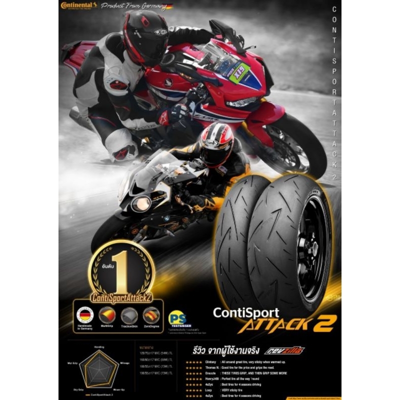 ยางCONTINENTAL SPORT ATTACK2สำหรับBIGBIKE 500cc-1000cc ยางคุณภาพสูง จาก GERMANY