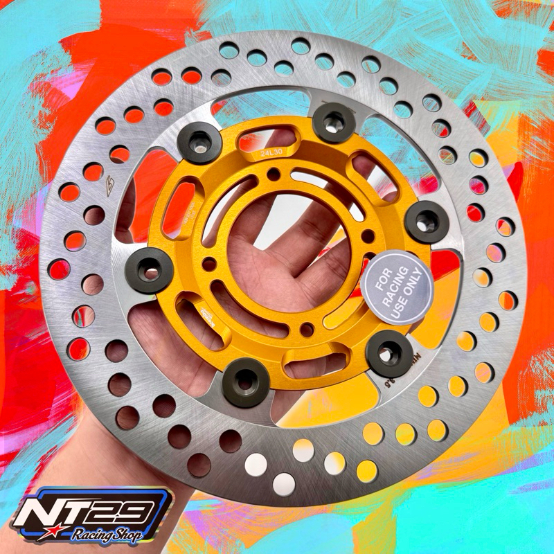 จาน ไส้ทอง ใบเลส (งาน ZBK Racing) 4รู ขนาด220mm. พร้อมแผ่นรองสำหรับ 125iไฟเลี้ยวบังลม,125iปลาวาฬ แถม