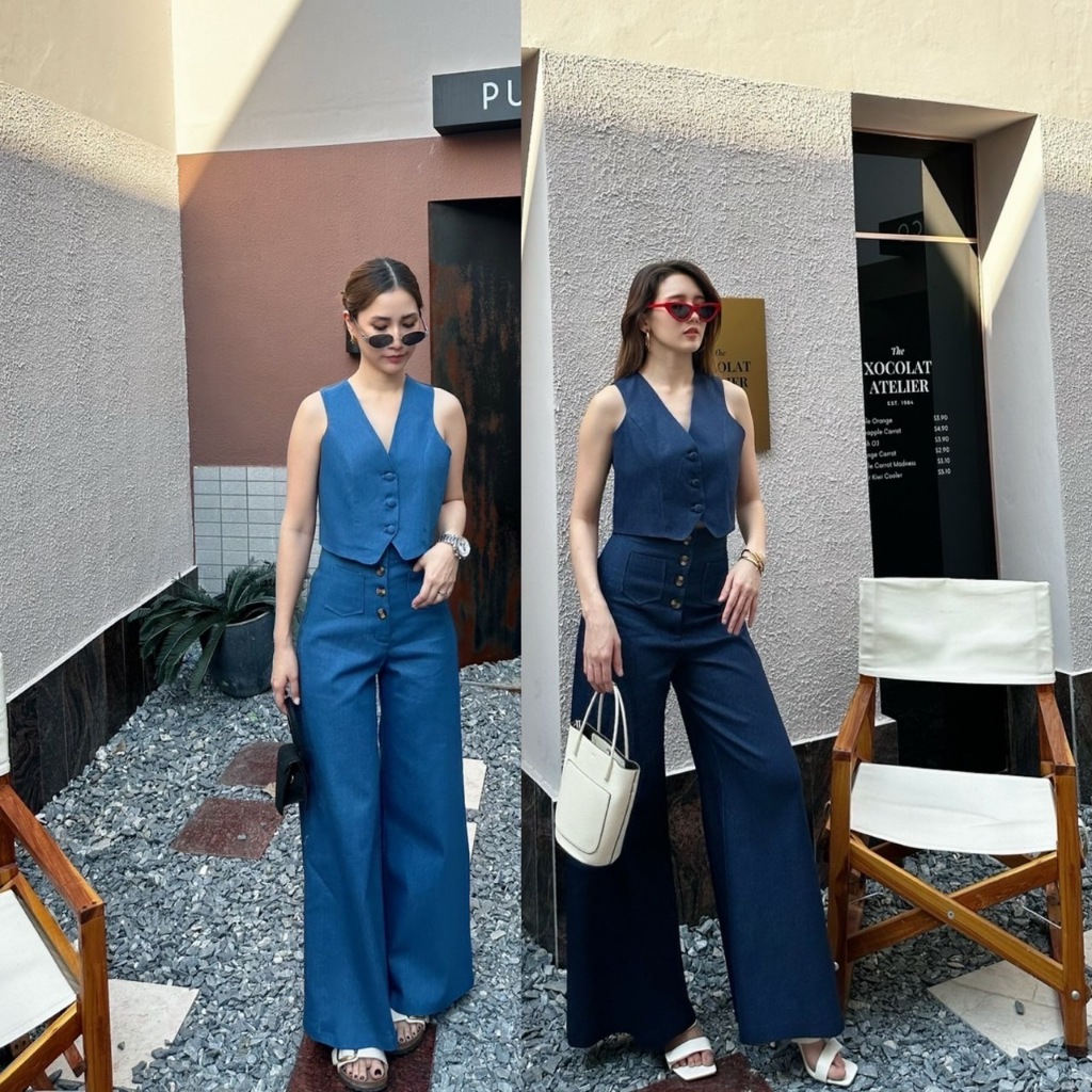 🔖Alot #Kasey กางเกงเอวสูง ไม่อึดอัดเพราะผ้ายืดตามตัว ทรงขาบาน ใส่แล้วดูขายาว แต่งกระเป๋าหน้า กระดุมก