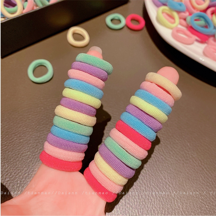 COD-ในไทย ยางรัดผม ยางมัดผมสีแคนดี้ที่มีสีสัน ความยืดหยุ่นสูง สไตล์เกาหลี สไตล์เกาหลี 100ชิ้น/เซตหนึ่งแพ็ค-Krismile.th
