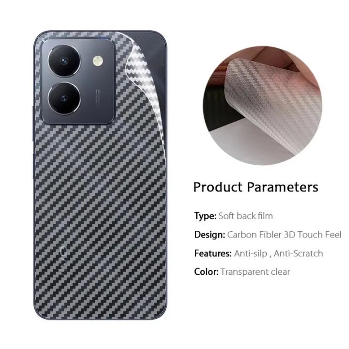 ฟิล์มหลัง Kevlar คาร์บอน For VIVO Y02T Y03 Y18 Y27S Y100 5G เคฟล่า carbon