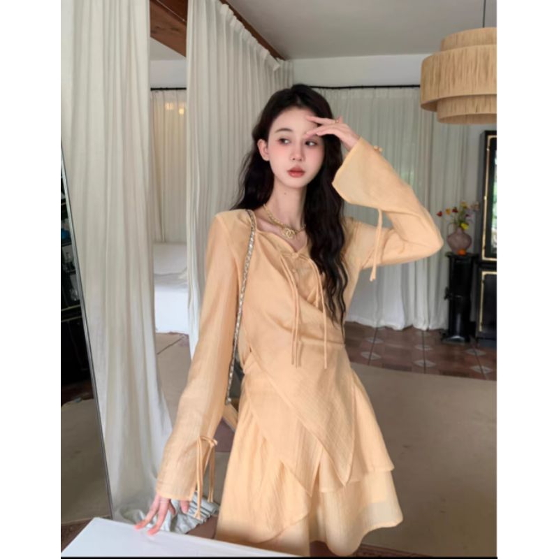 ชุดเซ็ท เสื้อแขนยาว+กระโปรงสั้น นำเข้า S-XL