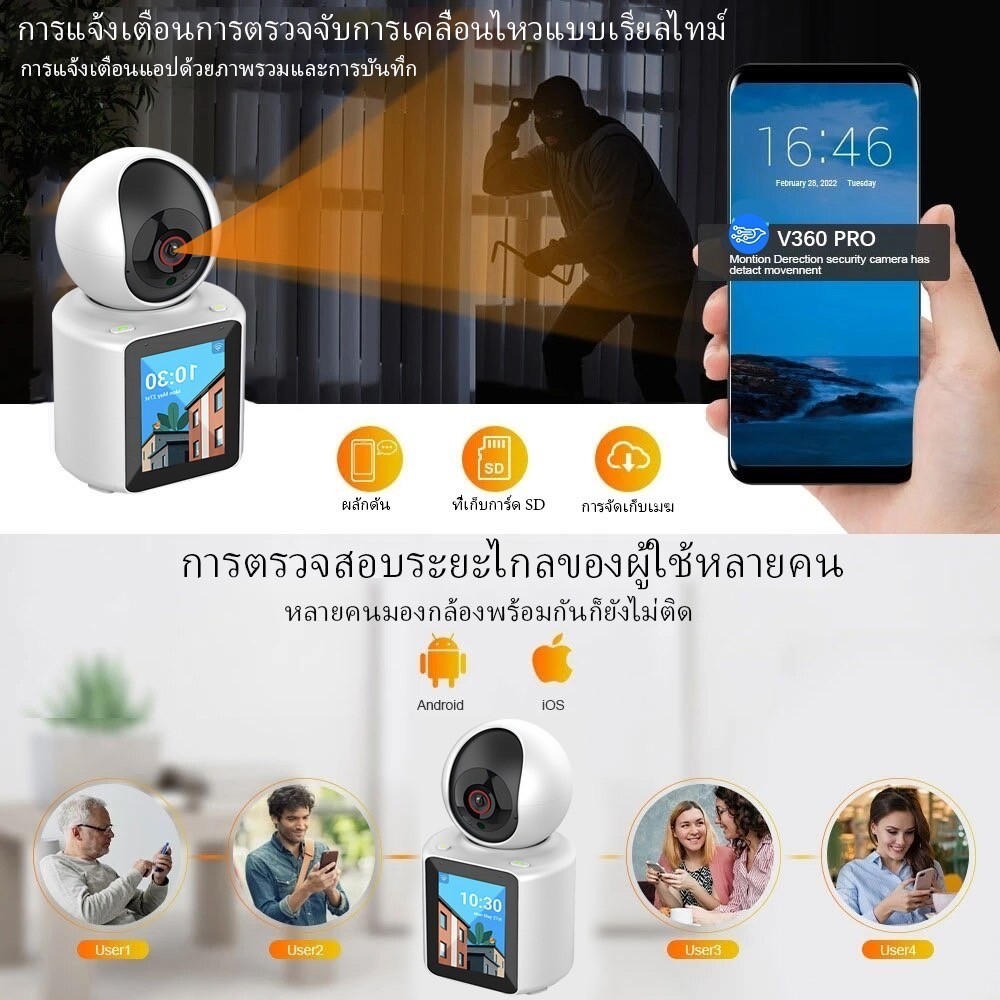V360 Pro 🤞 2.8 นิ้วหน้าจอขนาดใหญ่ 🤞   กล้องวงจรปิดโทรวิดีโอกล้องวงจรปิด WiFi กล้องวงจรปิดไร้สายเด็กในร่ม IP กล้อง