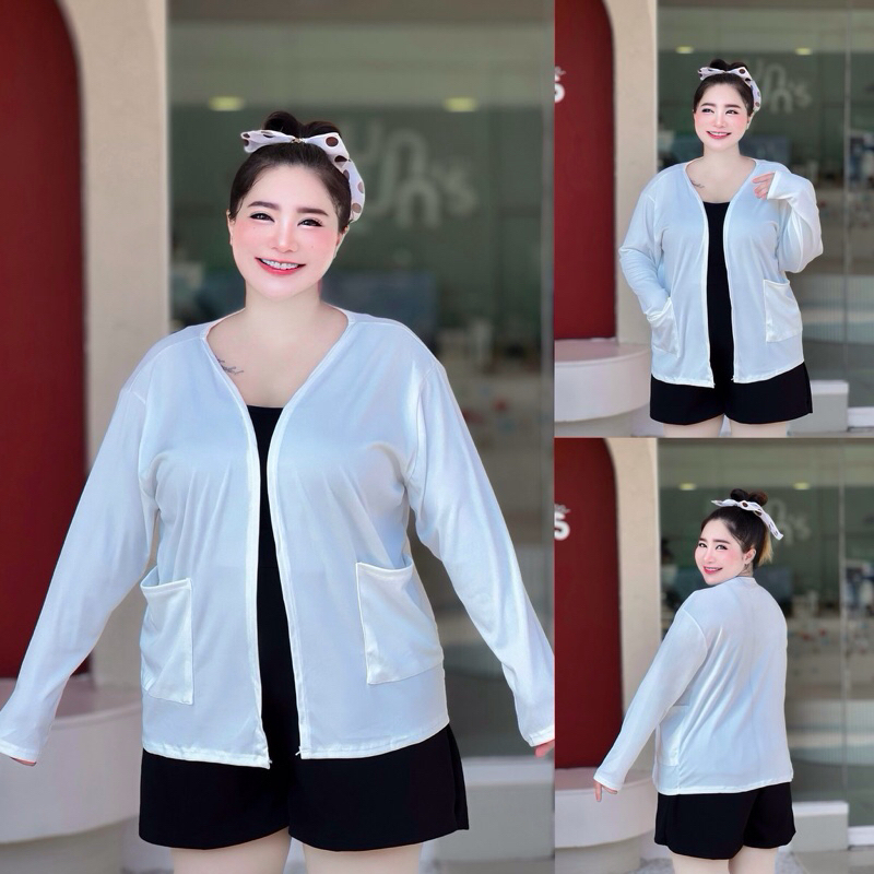 VM 32 เสื้อคลุมแขนยาวสาวอวบ มีกระเป๋า 2 ข้าง ผ้ายืด ใสสบายมากกก
