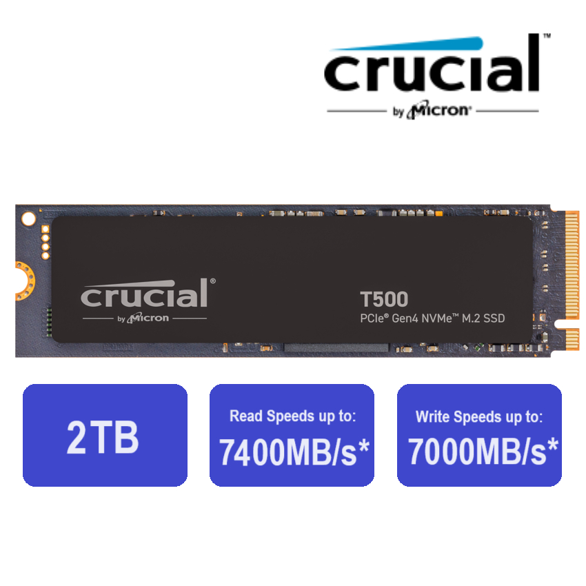 Crucial 2TB T500 NVMe Gen4 M.2 SSD