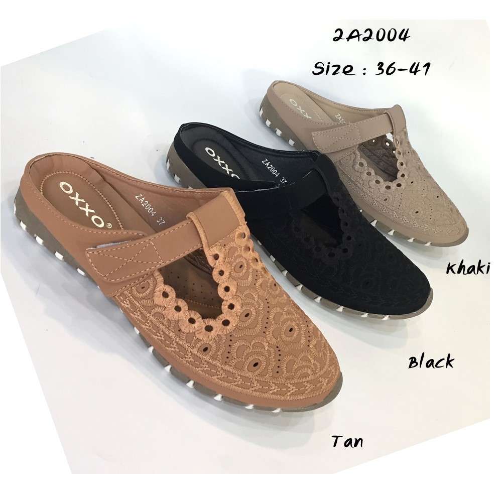 prettycomfort รองเท้าสไตล์เกาหลี ปักฉลุลายประณีต ดูดี เปิดส้นสวมใส่สบาย น้ำหนักเบา 2A2004
