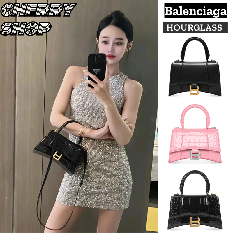 🍒บาเลนเซียก้า Balenciaga HOURGLASS crocodile-embossed plus small tote🍒กระเป๋าถือสตรี