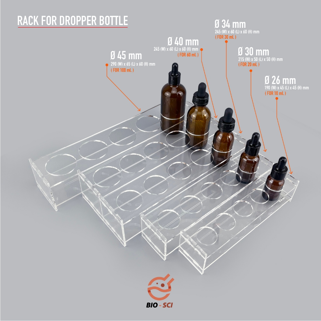 ถาด Acrylic สำหรับ ขวดหยดแก้ว ( Rack For Dropper Bottle) แถวเดี่ยว ใบกำกับภาษีแจ้งในแชทเท่านั้น