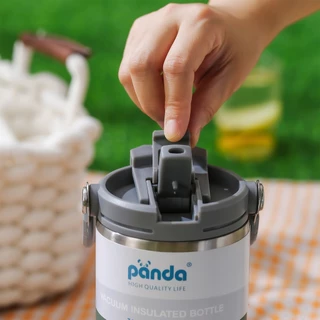 PANDA(ของแท้) แก้วเก็บความเย็น ฝา2หัว 900ML รุ่นมีหูหิ้วมีหลอด เย็น 304 เก็บความร้อน สแตนเลส พร้อมหลอด พร้อมส่งจากไทย