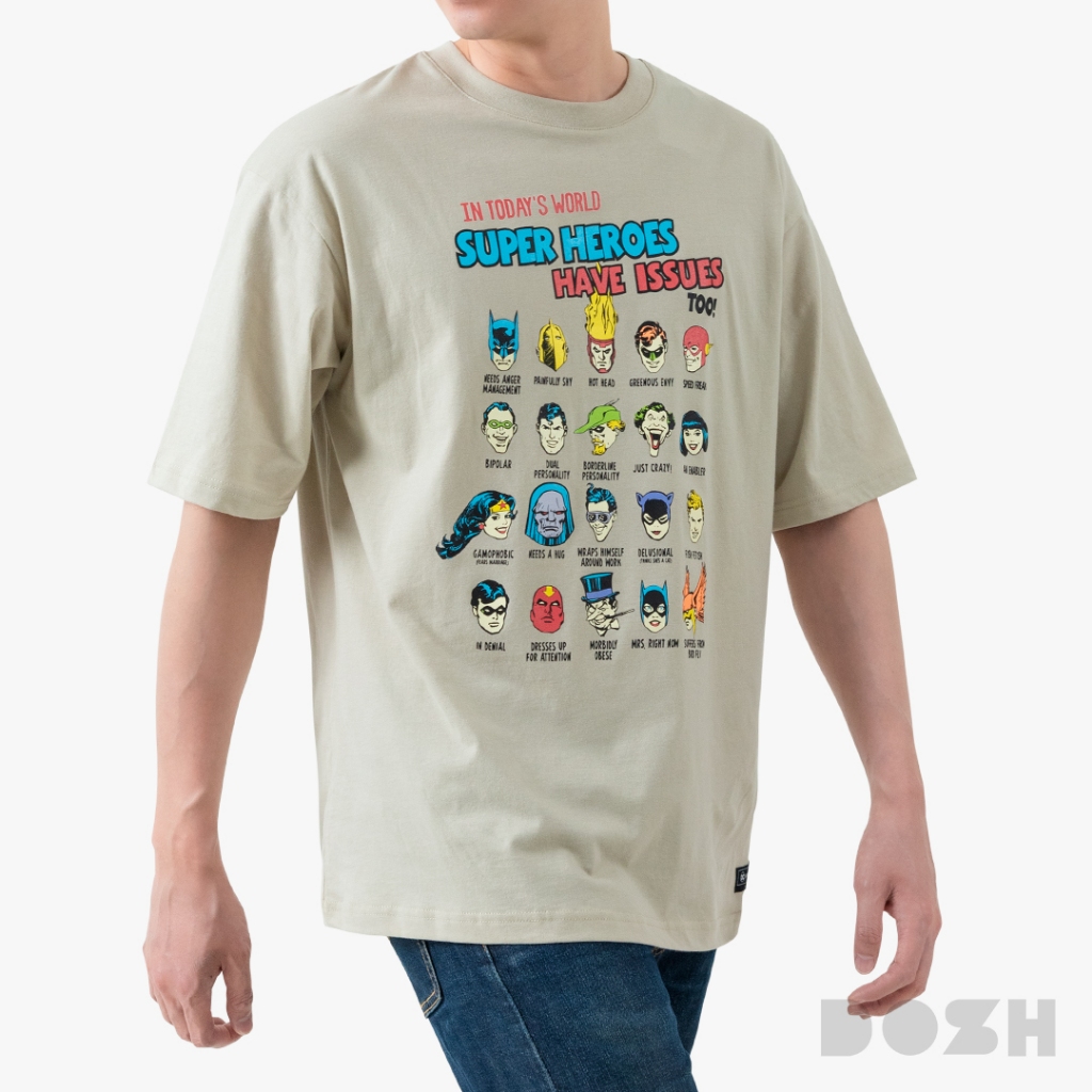 DOSH MEN'S OVERSIZED T-SHIRTS JUSTICE LEAGUE เสื้อยืดโอเวอร์ไซส์ DJMT5070-GY