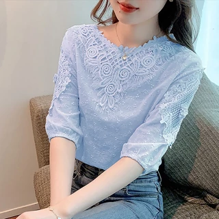 SUNDAY2020 เสื้อลูกไม้มาแรง ออกงาน ผ้าแฟชั่นลายฉลุ ตกแต่งคอเสื้อลายลูกไม้ 🌼 สไตล์ฉลุสวยงาม สวยดูดีมีสไตล์ ละมุนมากแม่