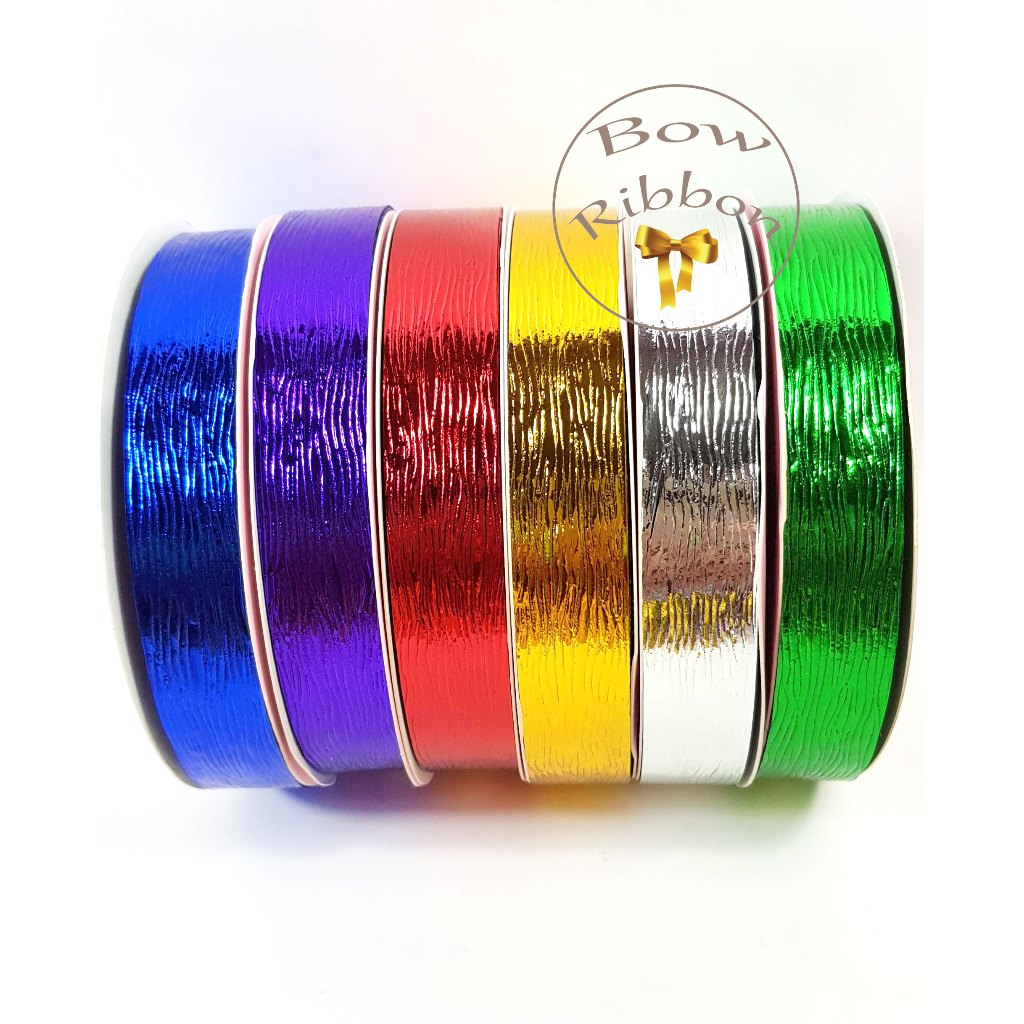 ริบบิ้นเมทาลิกลายเปลือกไม้ 18มิล (1 ม้วน)  พับเหรียญโปรยทาน