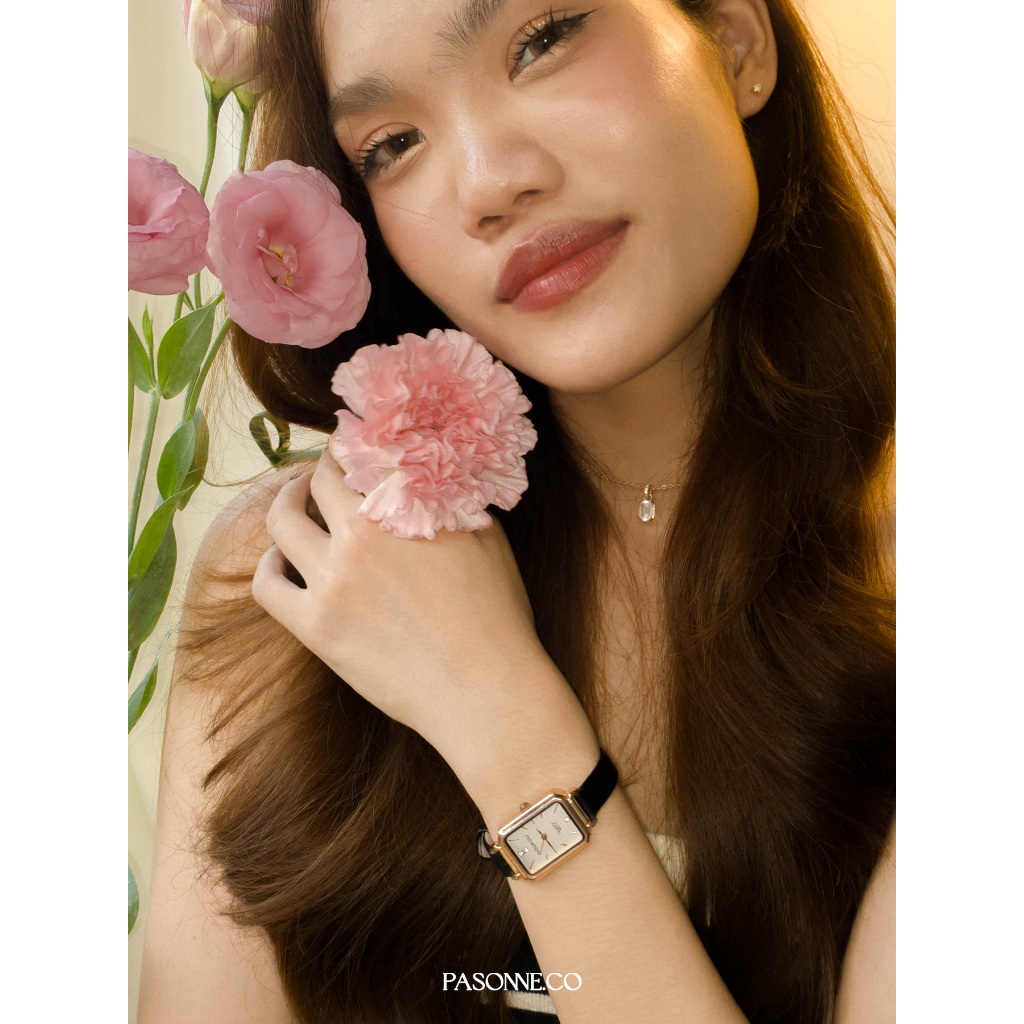 pasonne.co นาฬิกาข้อมือ รุ่น gusta ขอบหน้าปัดสีโรสโกล สายลายหนังเทียม รูปที่ 3