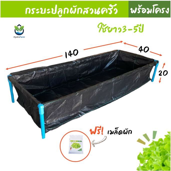 กระบะปลูกผัก ปลอดสารพิษ พร้อมโครง ขนาด40x140x20