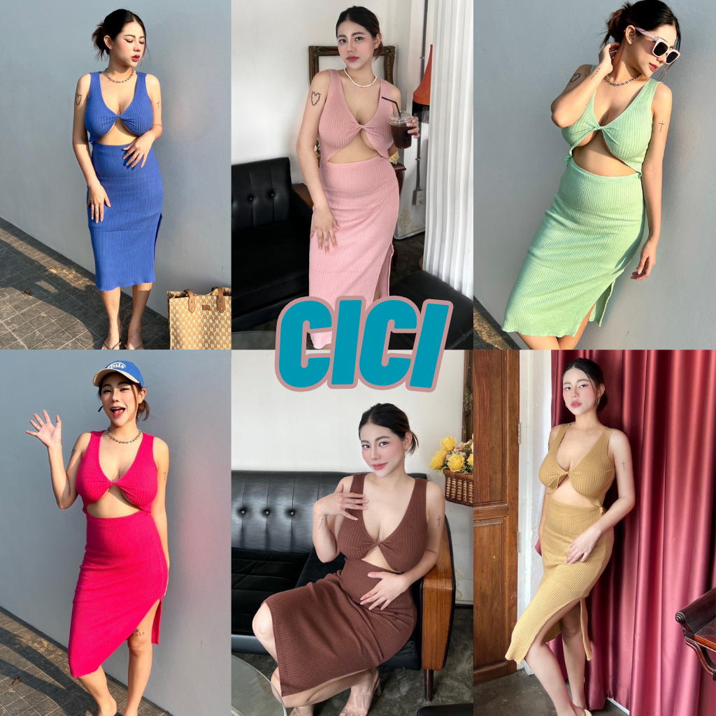 ส่งทันที Cici ❣🇹🇭🚚พร้อมส่ง❣(NO. 527)เดรสไหมพรมแขนกุด ตัวเก๋แต่งดีไซน์เว้าหลังใส่ได้2สตไล์ ผ่าข้าง แอบแซ่บเบาๆ