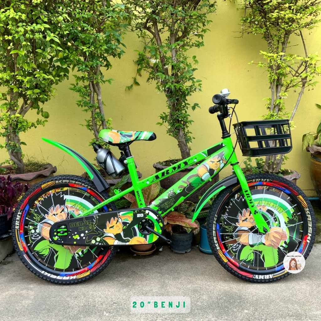 จักรยานเด็ก 20นิ้ว BENJI สีเขียว มีกระดิ่ง ตระกร้า จักรยานเด็กผู้ชาย รถจักรยานเด็ก จักรยาน รถจักรยาน