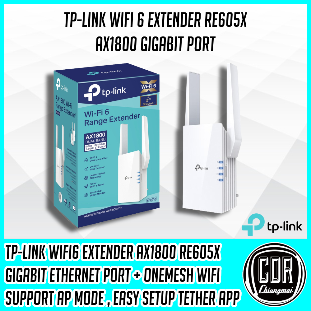 TP-LINK รีพีทเตอร์ รุ่น RE605X AX1800 Wi-Fi6 Range Extender Gigabit Lan [รับประกันตลอดอายุการใช้งาน]