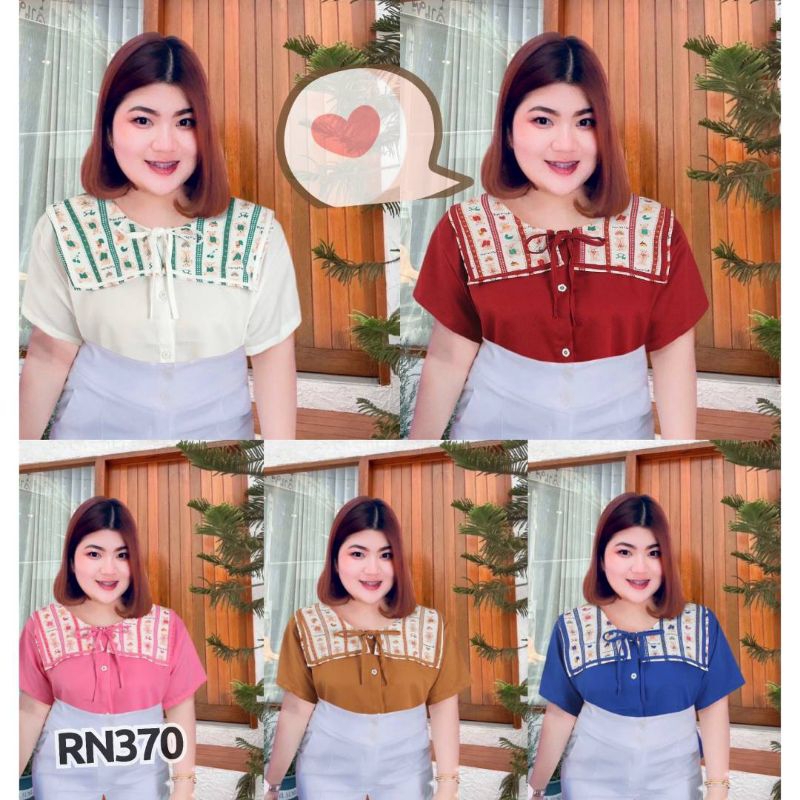 RN370.เสื้อแฟชั่นสาวอวบ ผ้าพื้น แต่งปกลายหมี