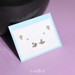 earika.earrings - milky way set เซ็ตต่างหูแป้นทับธีมดาวอวกาศ ก้านเงินแท้ชุบทองคำขาว เหมาะสำหรับคนแพ้ง่าย