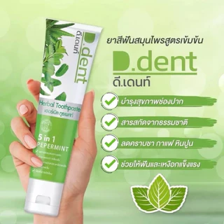 🦷🪴ยาสีฟัน D.dent 5 in 1🪴🪥ยาสีฟันสมุนไพร 9 ชนิด 100g. มีฟลูออไรด์ 1500ppm. สูตรเปปเปอร์มิ้นต์ ลดกลิ่นปาก ป้องกันฟันผุ