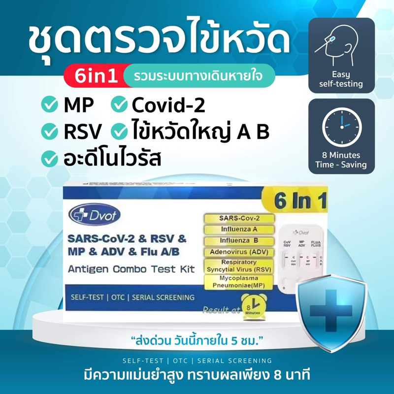 ชุดตรวจไข้หวัดใหญ่ 6in1 [1 กล่อง] RSV หวัดใหญ่a b อะดีโนไวรัส MP โควิด Covid โรคทางเดินหายใจ