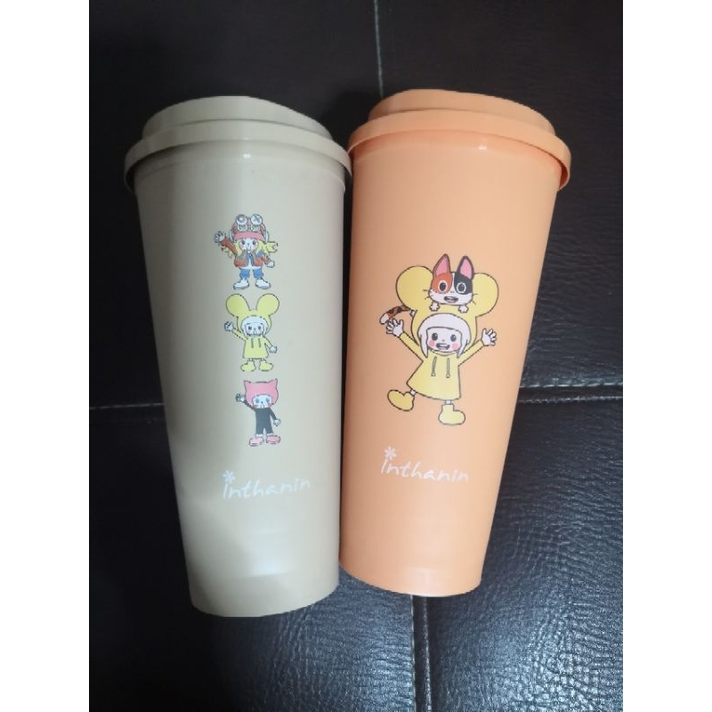 แก้วน้ำพลาสติก อินทนิล ของใหม่ inthanin reusable cup ชาไทย โกโก้