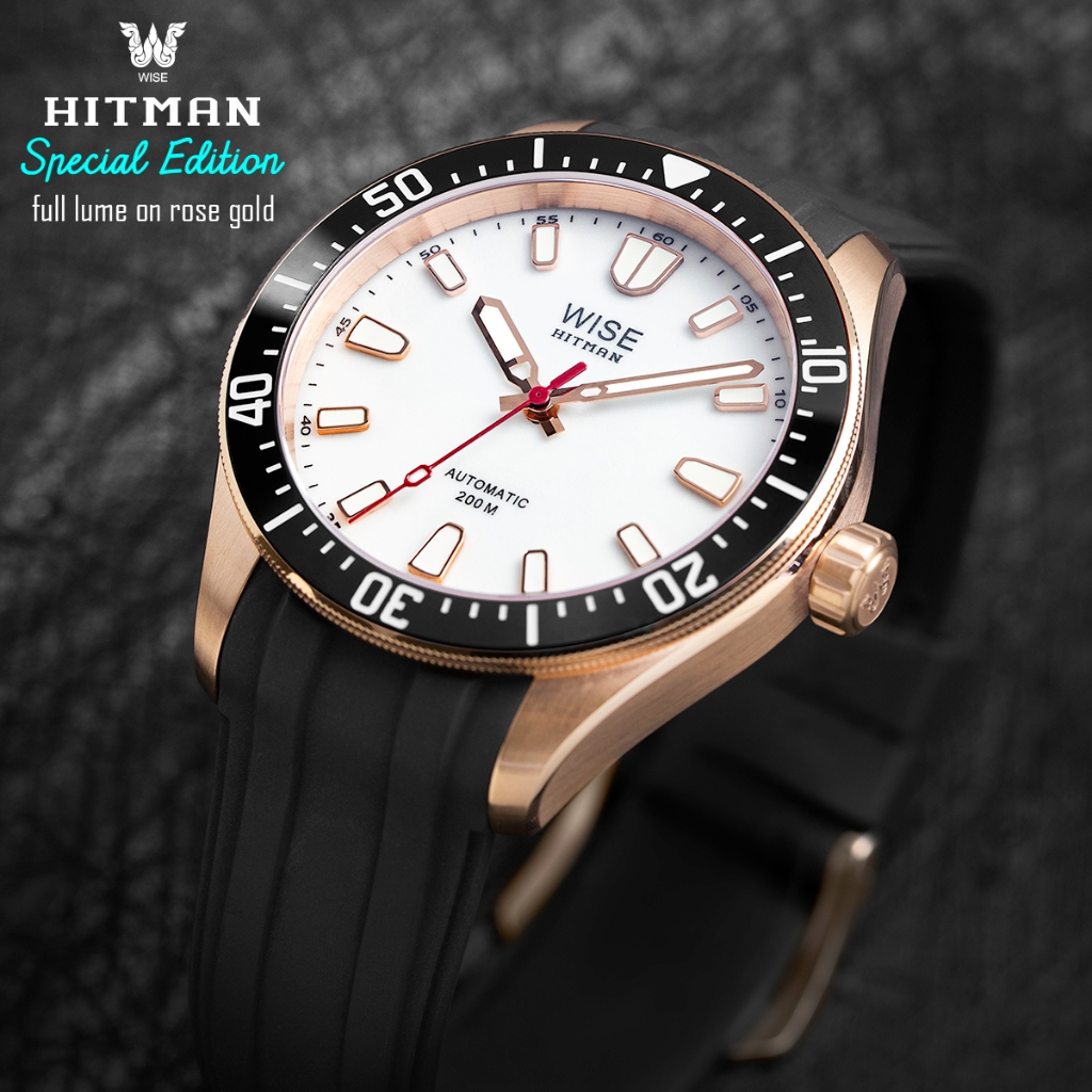 WISE รุ่น HITMAN HIT67 Full Lume Rose Gold Set สายยาง FKM Hitman