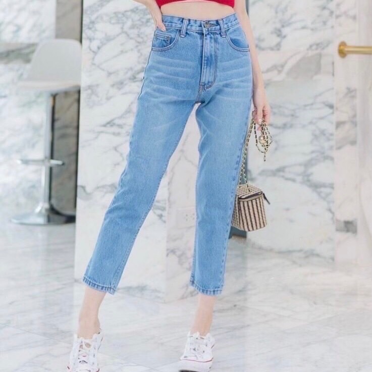 TwiceJeans ไม่ตกเทรน กางเกงทรงบอยผ้าไม่ยืด มีริ้ว ๆ หน้าขา ทรงสวย สียีนส์ฟอก