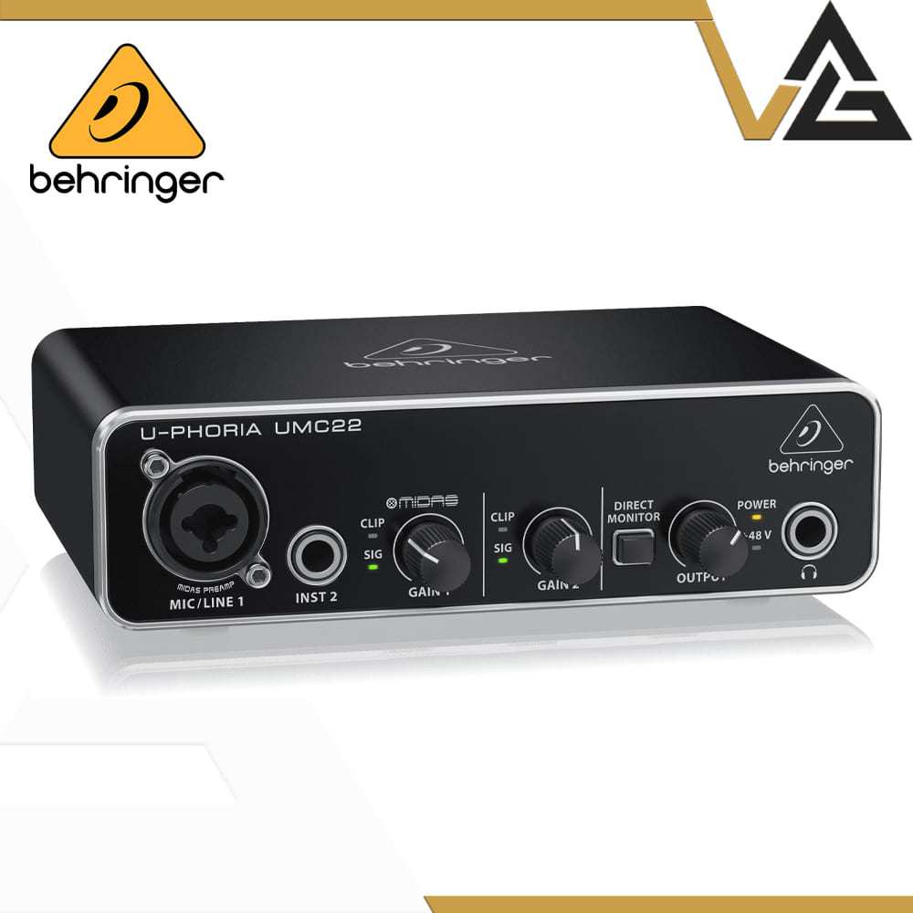 Behringer ออดิโออินเตอร์เฟส U-PHORIA UMC-22 ขนาดกระทัดรัด 2 อินพุต พร้อมกับ MIDAS ปรีไมค์คุณภาพสูง