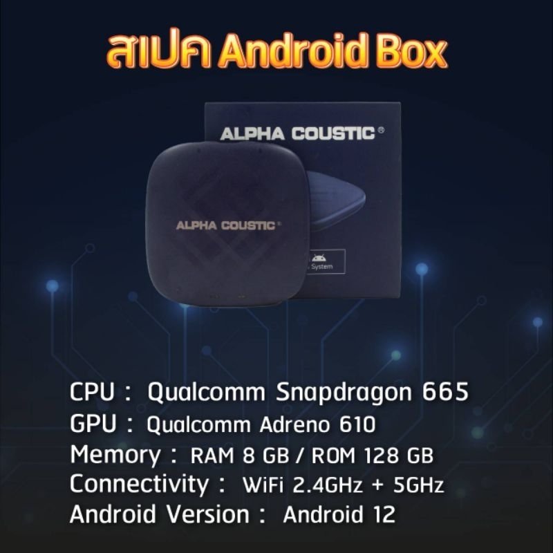 Alpha Coustic กล่อง Ai Android Box Ram 8 Rom 128 Snap Dragon กล่องควบคุม ใช้ในรถ รุ่นใหม่ 2024 จอเพดาน