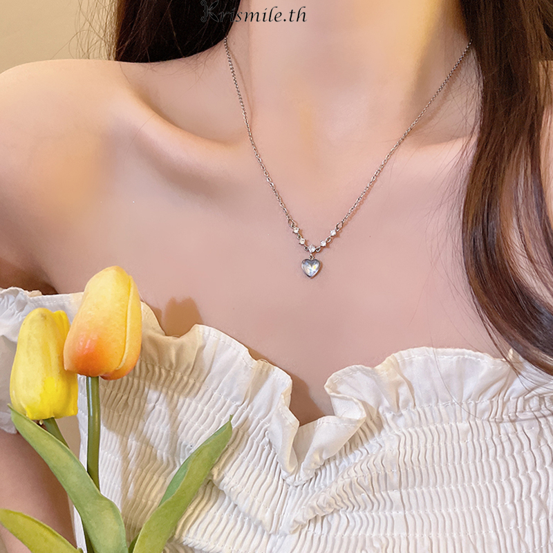 COD-ในไทย สร้อยคอ จี้ลายหัวใจฝังหินมูนไลท์ ปรับขนาดได้ ไม่ทําให้แพ้ง่าย inaสไตล์เกาหลีเรียบง่าย นักเรียนสำหรับผู้หญิง 20