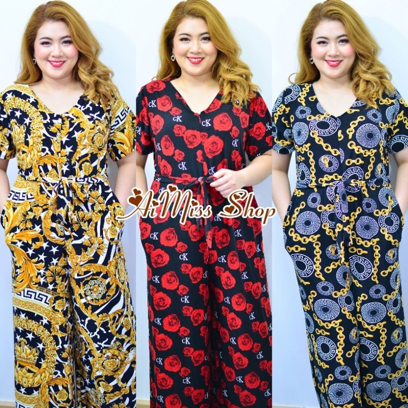 🌼AiMiss Shop🌼 รหัส MN5 จั๊มสูทกางเกงผ้าไอทีวาย ชุดสาวอวบ เสื้อผ้าคนอ้วน ชุดสาวอวบ ชุดกางเกง