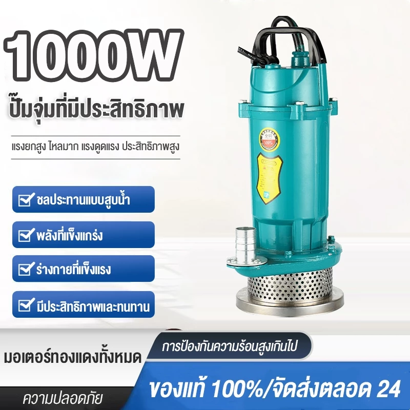ปั๊มจุ่ม ปั๊มแช่ 1000W ปั๊มแช่ไฟฟ้า มอเตอร์ทองแดงแท้ 100% ประสิทธิภาพที่ม การป้องกันความร้อนสูงเกินไป