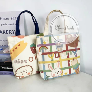 กระเป๋าสำหรับผู้หญิง 🎁 ผ้าแคนวาส กระเป๋าสะพายข้างคล้องแขน สไตล์เกาหลี 🛍 มีลายน่ารักๆ 6สีให้เลือก