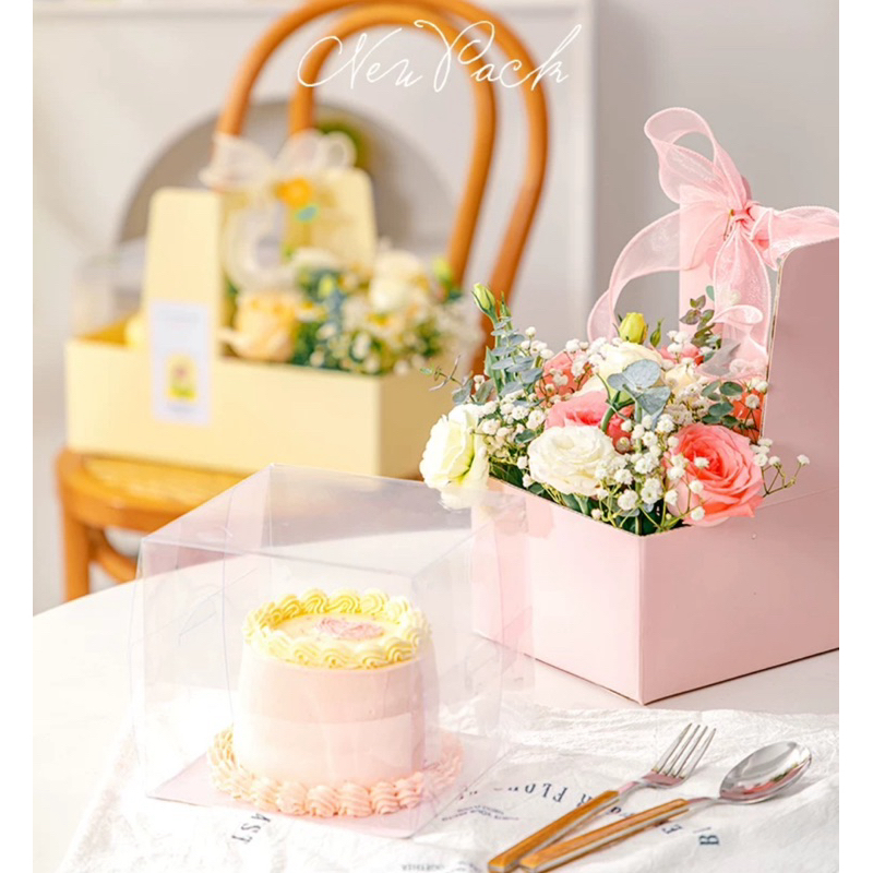 กล่องเค้กDIY[ส่งด่วน]กล่องจัดดอกไม้ DIY สไตล์เกาหลี มีหูหิ้วสะดวก กล่อง2in1สำหรับเค้กและดอกไม้ วันเกิด วันสำคัญ - รูปที่ 4