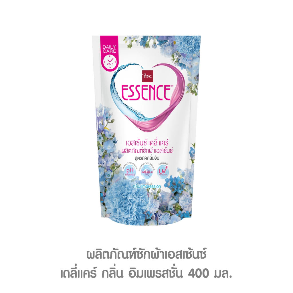 Essence เอสเซ้นซ์ เดลี่แคร์ ผลิตภัณฑ์ซักผ้า สูตรลดกลิ่นอับ กลิ่นอิมเพรสชั่น 400 มล. (1 ลัง 24 ชิ้น )