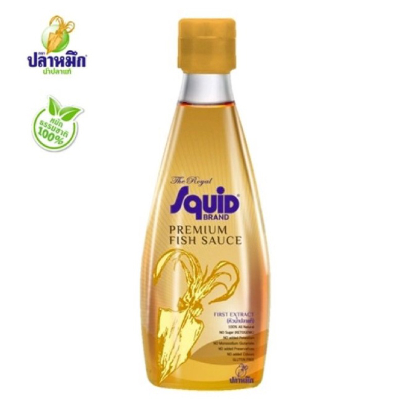 F/T หัวน้ำปลาแท้ ตราปลาหมึก ไม่มีผงชูรส กลูเต้นฟรี คีโตทานได้ fl 300 cc.