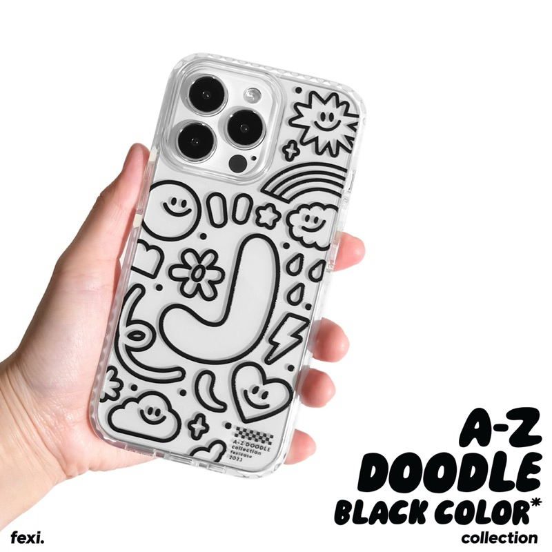 เคสไอโฟน “ DOODLE A-Z Collection/ BLACK “ ลายสกรีนสีดำ iPhone Case for 12 - 16 series & Samsung S24 series.
