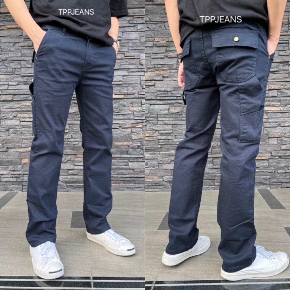JEANSEXPRESS Slim NavyBlue กางเกงทรงสลิมสีกรมผ้าคอตต่อลยืด ใส่สบาย เอวมีสม๊อคยางยืด เป้าซิป Size 28-36