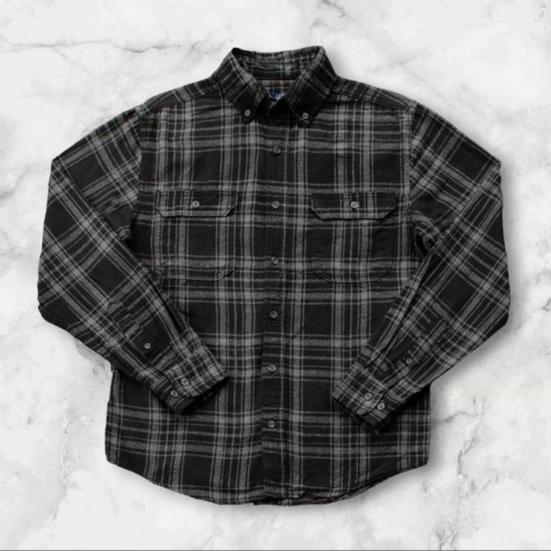 เสื้อลายสก๊อต(GEORGE)สีดำ เสื้อลายสก๊อตแขนยาวเสื้อวินเทจแบรนด์แท้ราคาถูก!!