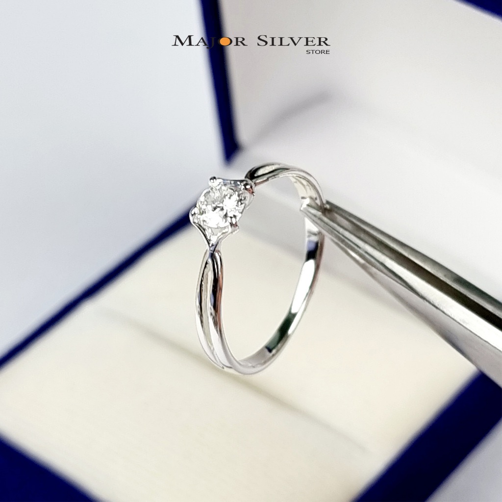 แหวนจับเพชร CZ 5มิล / เงินแท้92.5% เรียบหรู ดีไซน์คลาสสิค Major silver : E-V-2Str5