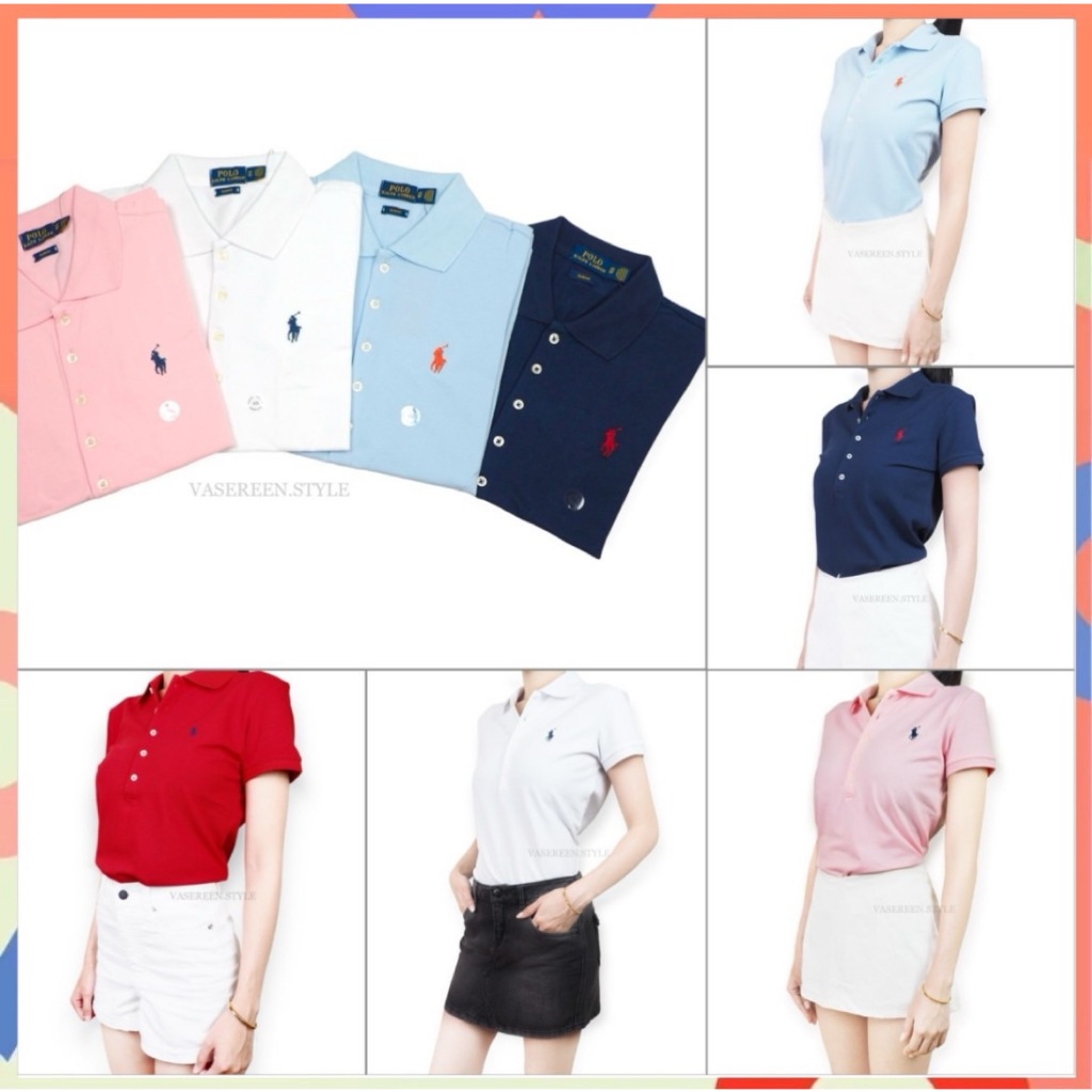 Ralph lauren pony mash polo for (women Slim Fit เสื้อโปโลผู้หญิง 5 กระดุม) ของแท้