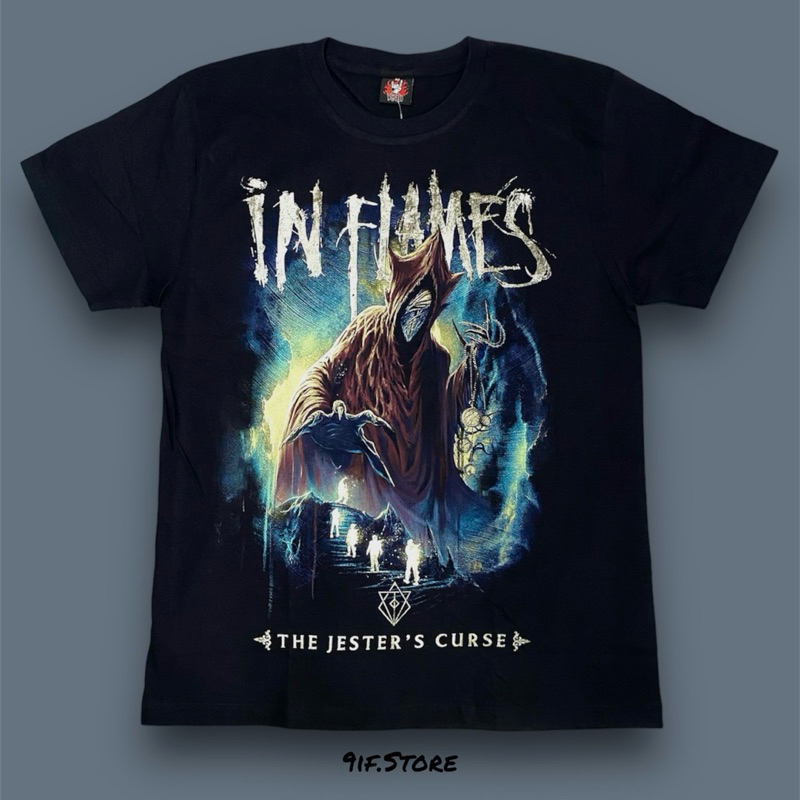 เสื้อยืดวง IN FLAMES (อินเฟลมส์) ป้ายROCK YEAH สกรีนหน้า-หลัง สีดำ