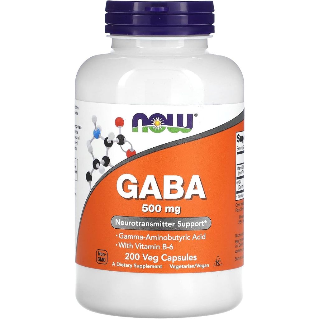 [กาบา] NOW Foods, GABA with Vitamin B-6, 500 mg, 100 Veg Capsules - [EXP 12/2028]