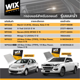 Wix WP2122 2122 ไส้กรองแอร์ Mitsubishi Mirage 1.2 A03A Attra…