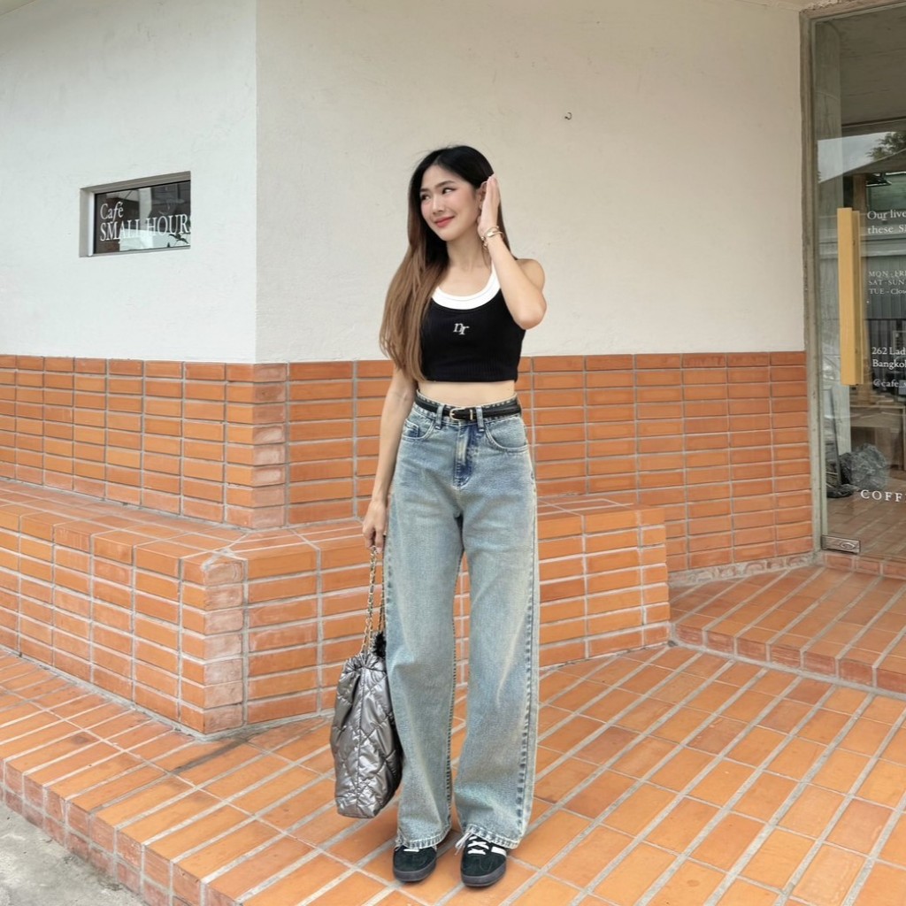 NICHARIS - กางเกงยีนส์ทรงกระบอกกลาง รุ่น Lorem Jeans รูปที่ 6
