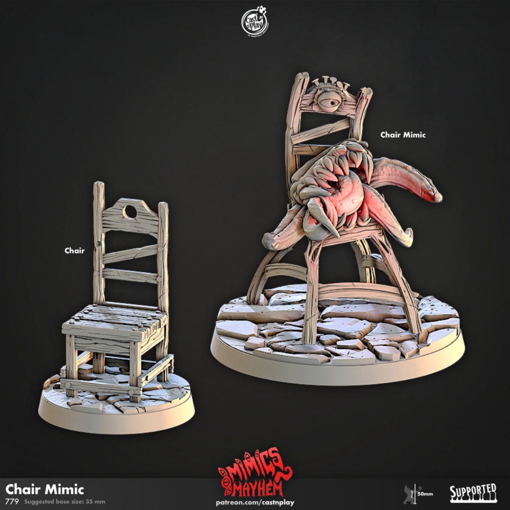 Chair Mimic - Mimics Mayhem - Monstrosity Mimic / 32mm scale 3D printed miniature CNP