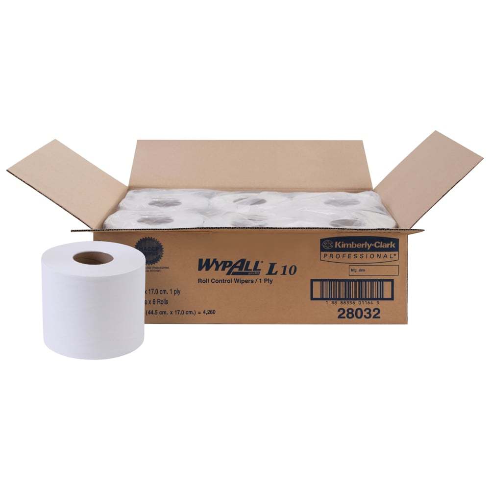 กระดาษเช็ดทำความสะอาด WypAll® L10 (28032), สีขาว, 6 ม้วน / ลัง, 710 ผืน / ม้วน (4260 ผืน)