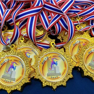 เหรียญรางวัลแบบแปะโลโก้ได้ เหรียญกีฬาสี เหรียญรางวัลพลาสติก กีฬาสี แข่งขัน 1 ชิ้น พร้อมสายคล้องคอ